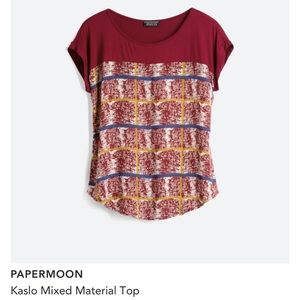NWT Medium womens Papermoon short sleeve blouse in burgundy from Stitch Fox
